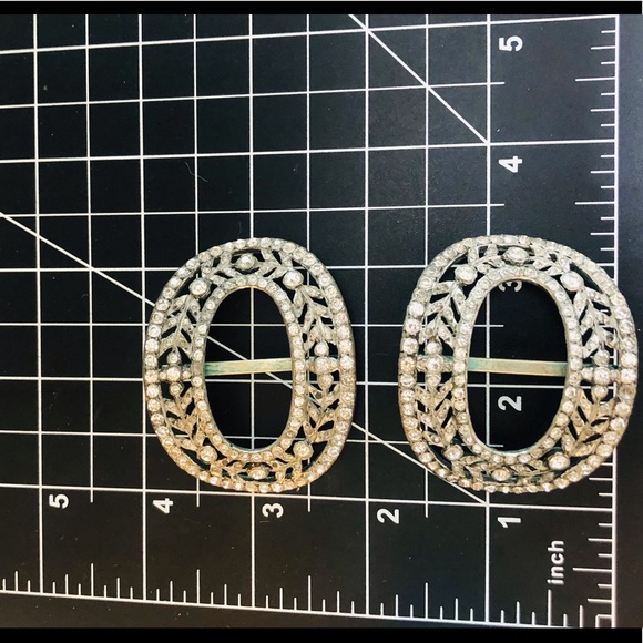 Antique Deco Rhinestone Shoe Belt Slide Clips - Picture 5 of 7